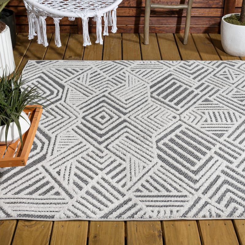 JONATHAN Y Aylan High-Low Pile Art Deco Geometric Indoor/Outdoor Area Rug