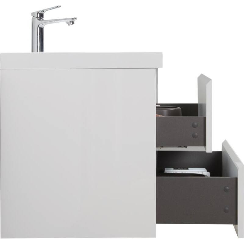 ABRUZZO 30" Floating Single Bathroom Vanity Wall-Mounted with Integrated Resin Top Basin 2 Soft Close Drawers Full Assembly