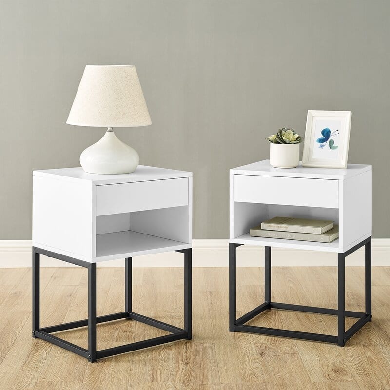 BIKAHOM Simple End Table with Drawer and Shelf for Any Room,Nightstand,Metal Leg Design