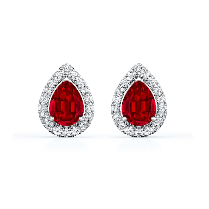 Auriya 14k Gold Lab Grown Gemstone Ruby Stud Earrings Pear 0.25 to 5.00 ct. tw. Halo Screw-Back
