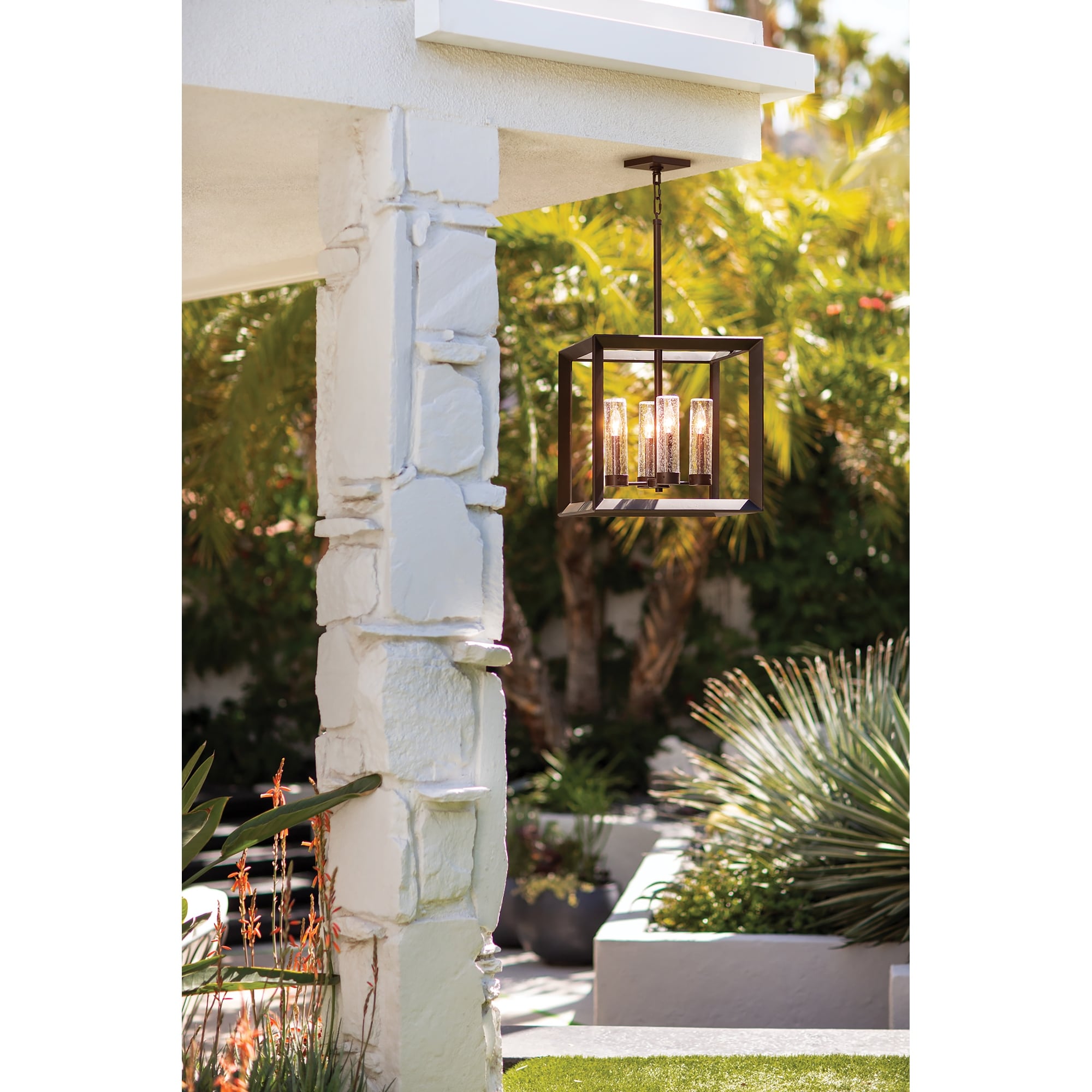 Hinkley Rhodes 4 Light Outdoor Chandelier in Warm Bronze Bed
