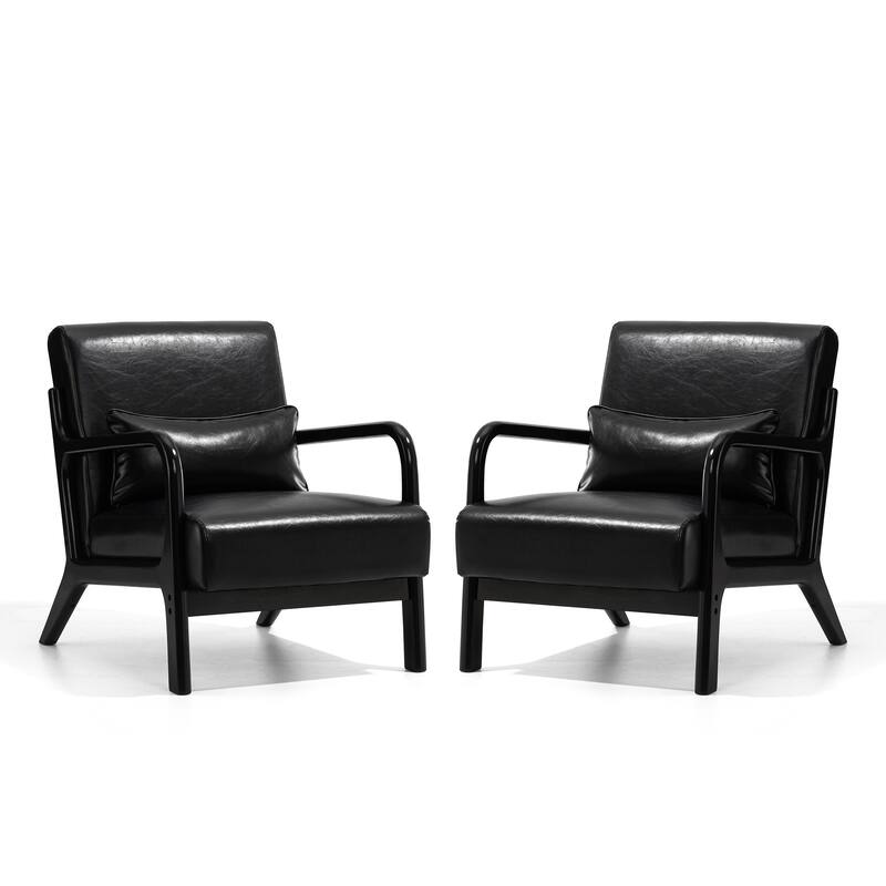 Glitzhome Set of 2 30.75"H Mid-Century Modern PU Leather Accent Chairs - 25.75"W x 33.75"D x 30.75"H