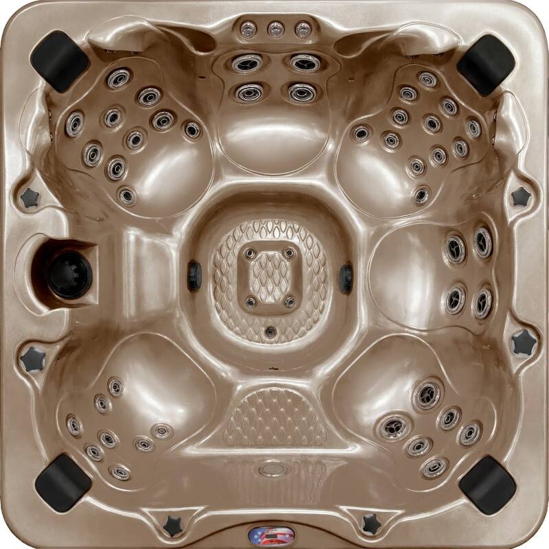 American Spas 7-Person 56-Jet Premium Acrylic Bench Spa Standard Hot Tub with Sound System and LED Waterfall