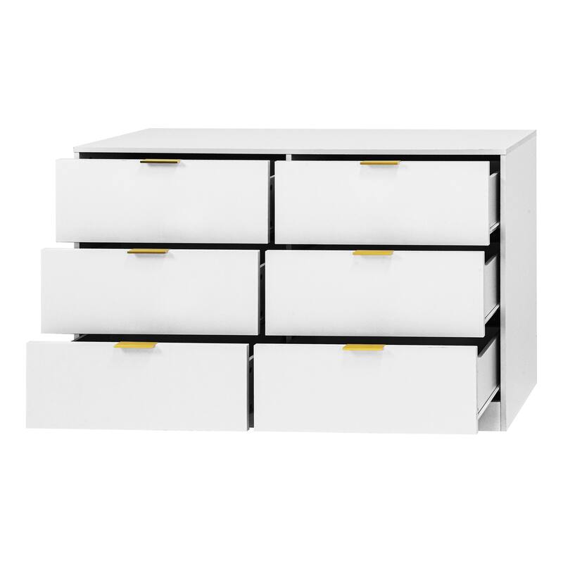 Modern 6 Drawer Dresser, Large Capacity Storage Cabinet, Clothing Organizer with Metal Handles for Bedroom, Living Room