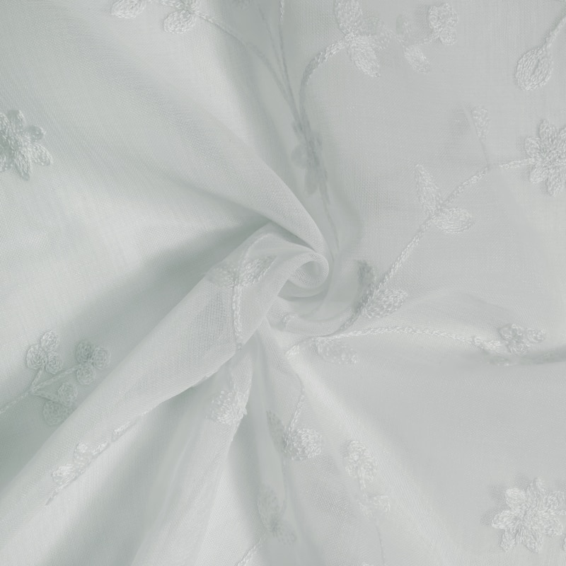 Grandeur Embroidered Sheer Curtain Valance and Tiers with Scallop Detail