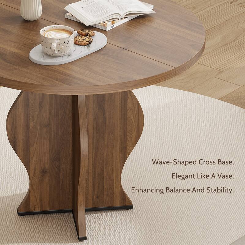 Round Dining Table Coffee Table, Home Office Table Kitchen Table, Breakfast Nook Table with Wave Base