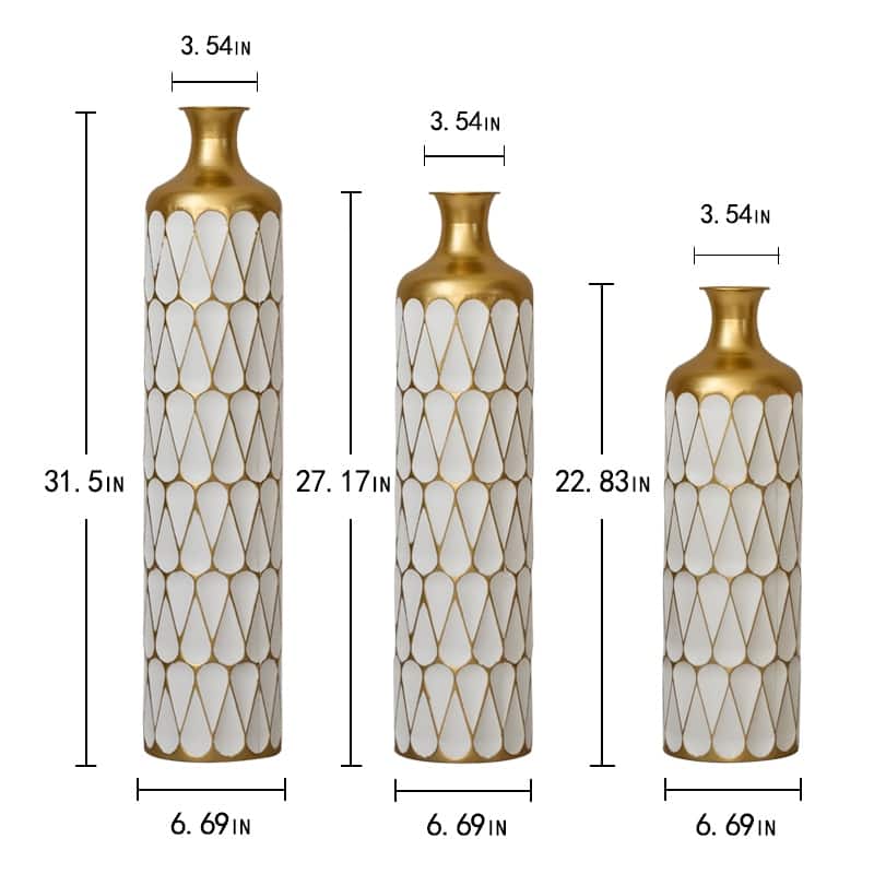 Floor Metal Vase Modern Style Droplet Shaped White Metal Vase 3-Piece Set Gorgeous Home Decoration Large Glazed Metal Vase