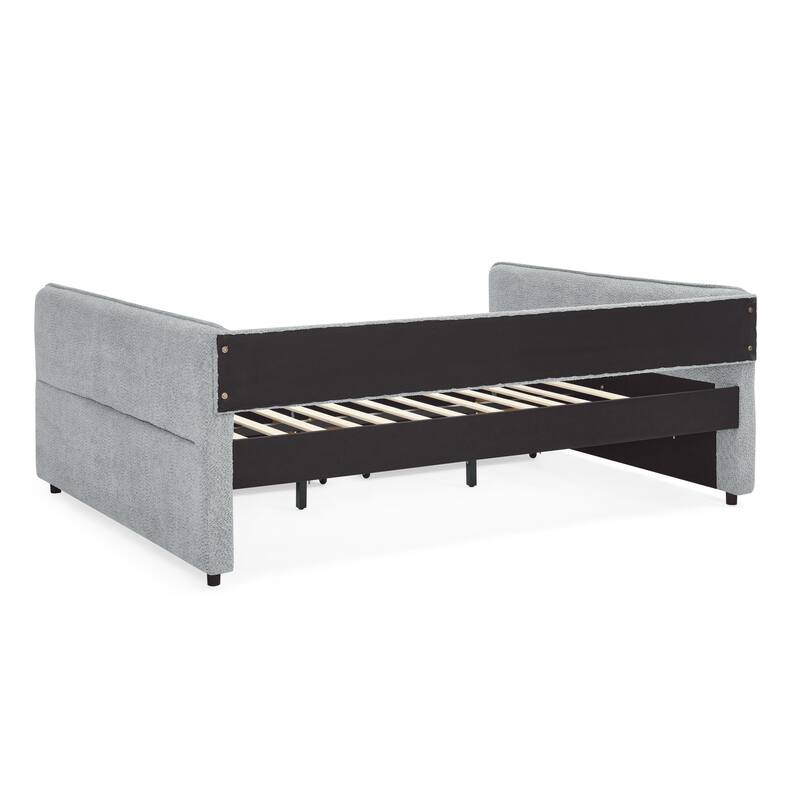 Roomfitters Queen Boucle Daybed with Trundle, Two Storage Drawers and Upholstered Sofa Bed Frame