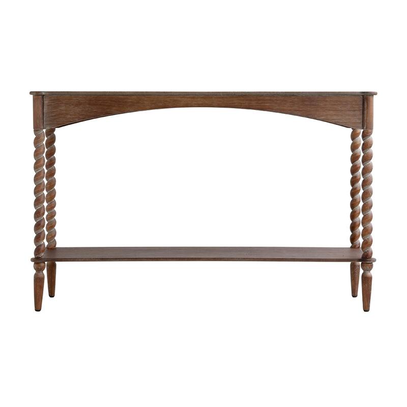 47x14x30" Rustic Brown Wood Console Table with Turned Spiral Legs and Lower Shelf