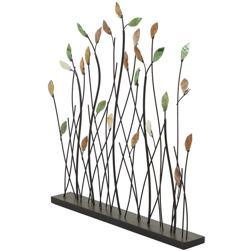 Metal Leaf Decorative Sculpture with Black Base - Black - Roche River Decor