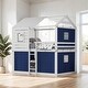 preview thumbnail 3 of 17, Full Size Bunk Wood House Bed with Tent