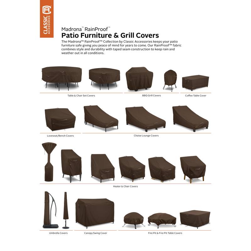 Classic Accessories Madrona™ RainProof™ General Purpose Patio Cover, Dark Cocoa