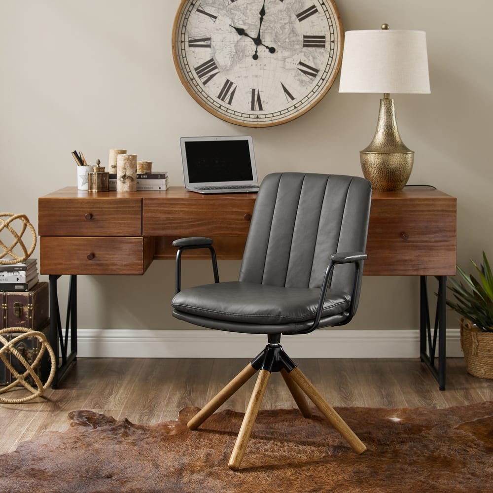Art Leon Faux Leather Swivel Accent Arm Chair