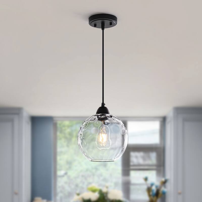 Modern Textured Glass Globe Pendant Light - Matte Black
