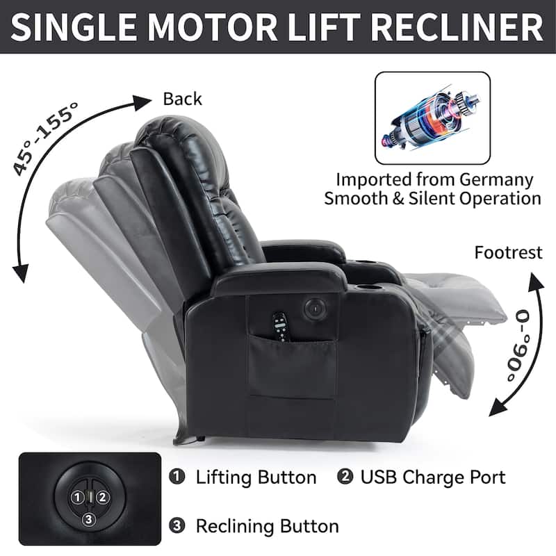 Modern Power Lift Recliner Chair for Elderly, Lving Room Single Massage Sofa w/Lumbar Heating, USB Charging Port & Cup Holders
