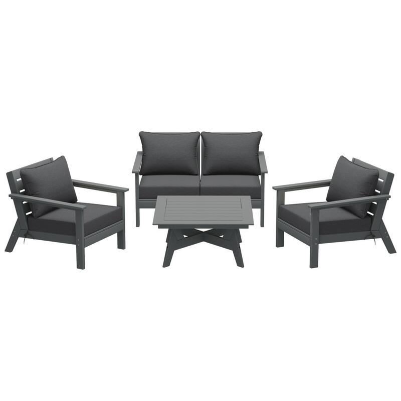Birchwood All Weather HDPE Outdoor Patio Gray Deep Seating Conversation Set (5-Piece Set)