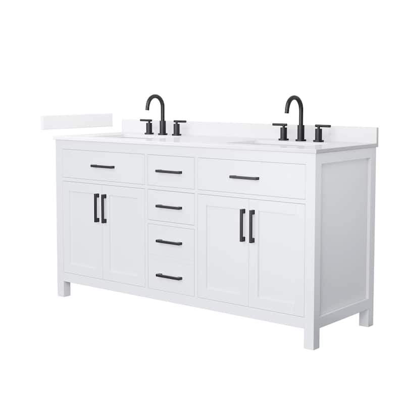 Wyndham Collection WCG2424-66D-QTZ-US3MXX Beckett 66" Free Standing - White / White Quartz Top / Matte Black Hardware