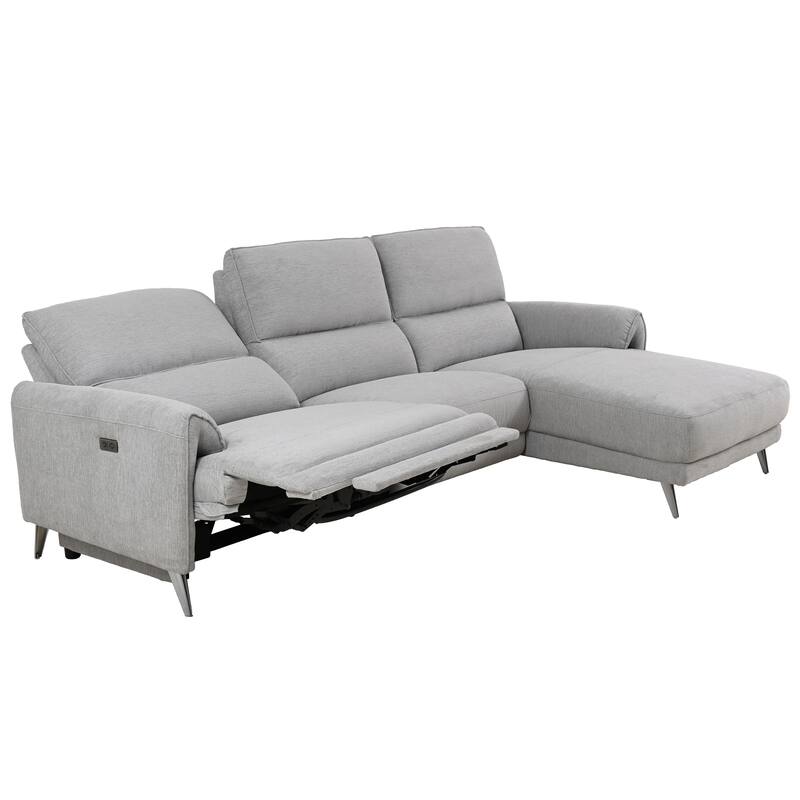 Furniture of America Pirel Modern Chenille L-Shaped Sectional Recliner with Chaise and USB Ports