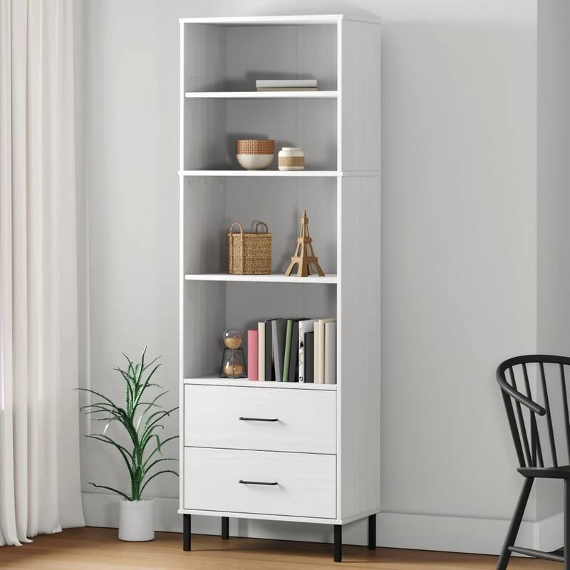 vidaXL Bookshelf Book Cabinet with 2 Drawers Storage Cabinet OSLO Solid Wood - 23.6" x 13.8" x 70.9"