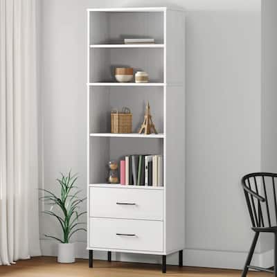 vidaXL Bookshelf Book Cabinet with 2 Drawers Storage Cabinet OSLO Solid Wood - 23.6" x 13.8" x 70.9"