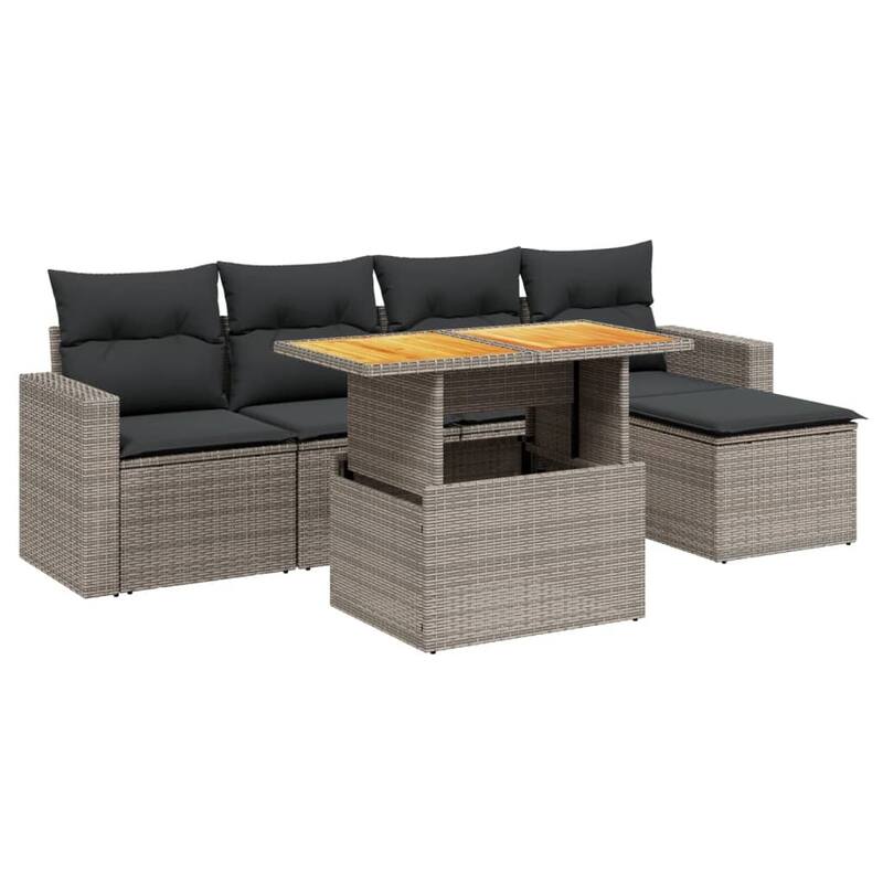 vidaXL Patio Sofa Set with Cushions Modular Outdoor Seating 6 Piece Poly Rattan - 21.7 x 39.4 x 28.7