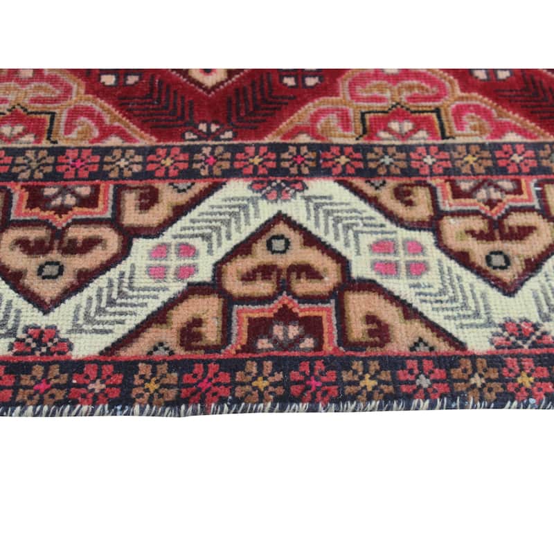 Fine Vintage Distressed Vesile Burgundy/Ivory Rug - 6'6" x 9'3"