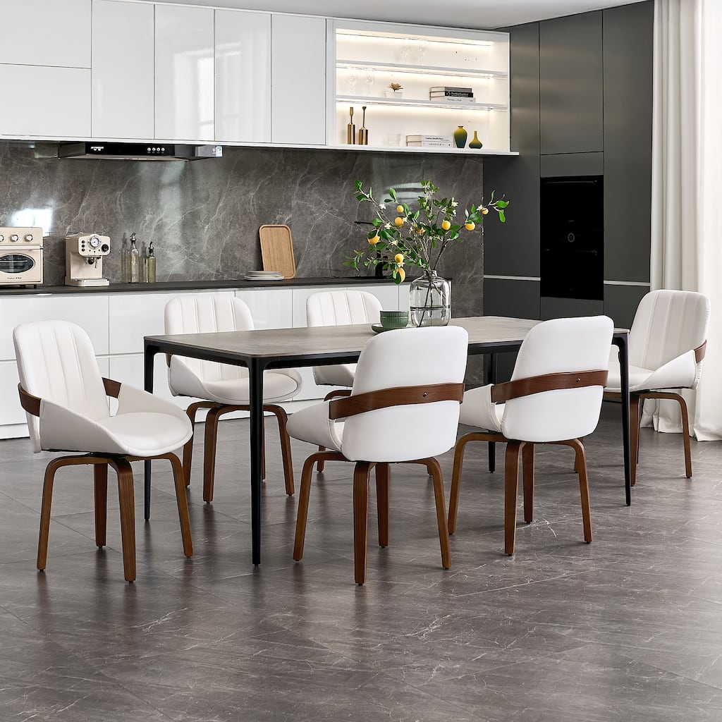 Modern Faux Leather Upholstered Swivel Dining Chairs Bentwood Side Chairs, Set of 2/4/6