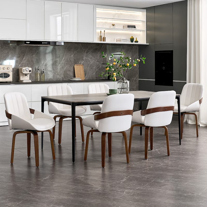 Upholstered Modern Faux Leather Swivel Dining Chairs Bentwood Side Chairs, Set of 2/4/6 - Set of 6 - White
