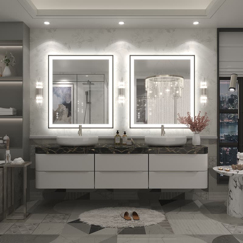 Extra Large Black Frame LED Bathroom Vanity Mirror with 3 Years Warranty and UL Certified