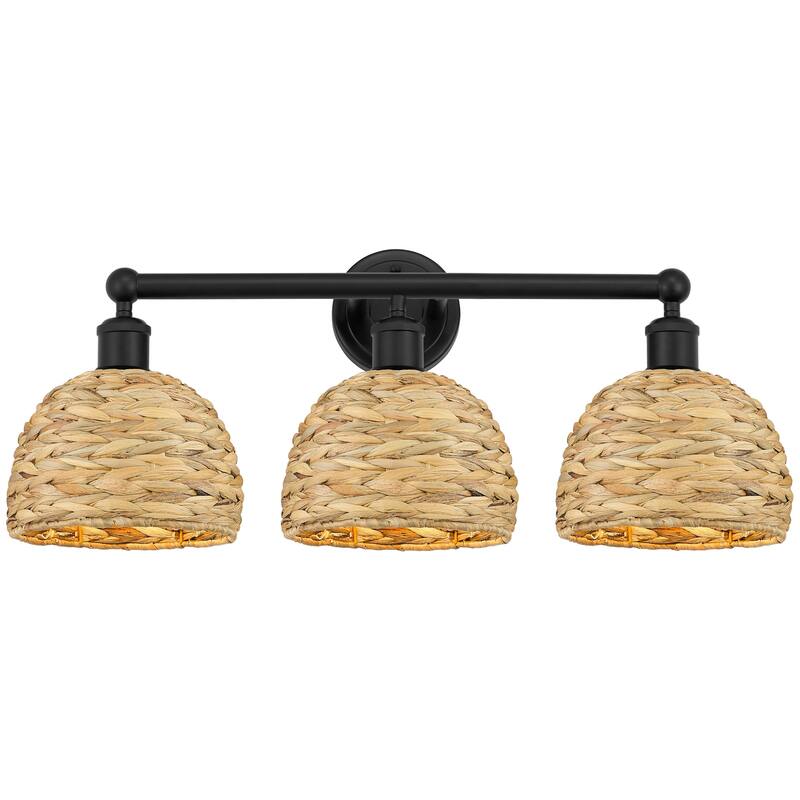 Innovations Lighting 616-3W-11-26 Woven Rattan Vanity Woven Rattan 3 - Matte Black / Natural