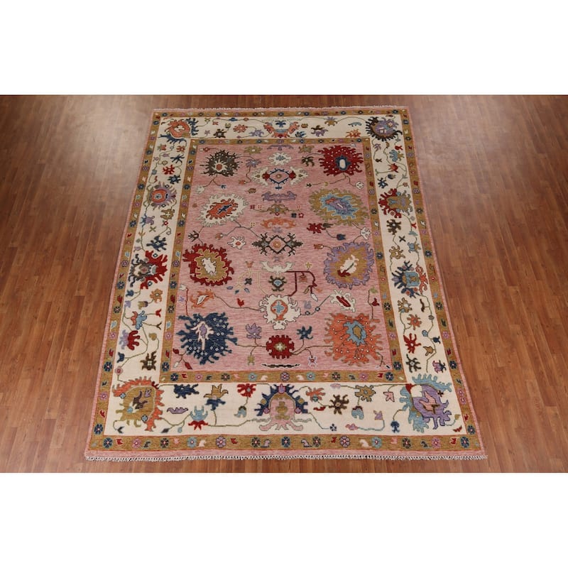 Pink Oushak Oriental Area Rug Handmade Wool Carpet - 8'11" x 11'7"