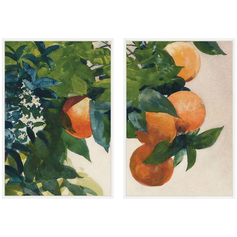 Kate and Laurel Oranges on a Branch 2 Piece Framed Canvas Wall Art Set by Nostalgia Prints - 2 Piece Set 23x33