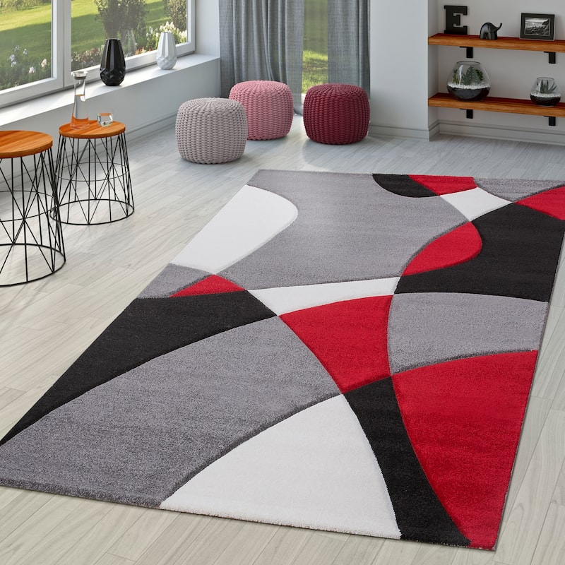 Modern Area Rug Abstract Geometric Pattern with Contour Cut