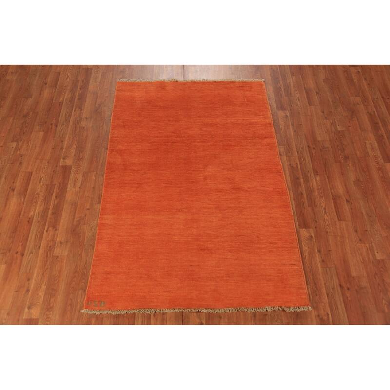 Orange Gabbeh Modern Rug Handmade Bedroom Solid Wool Carpet - 3'11" x 5'10"