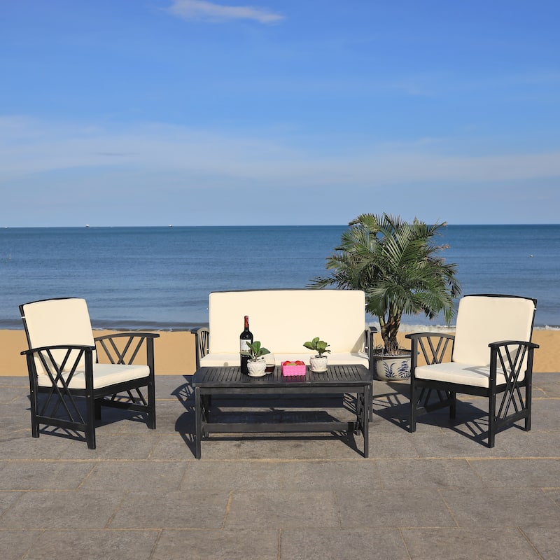 SAFAVIEH Outdoor Nayely 4-Piece Acacia Solid Wood Conversation Patio Set - 40Wx20Dx17H