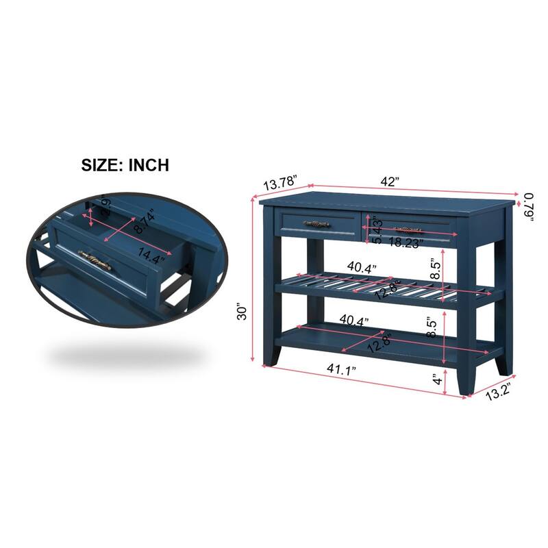 Navy Blue Console Table Entryway Sofa Table with Drawers and Shelves