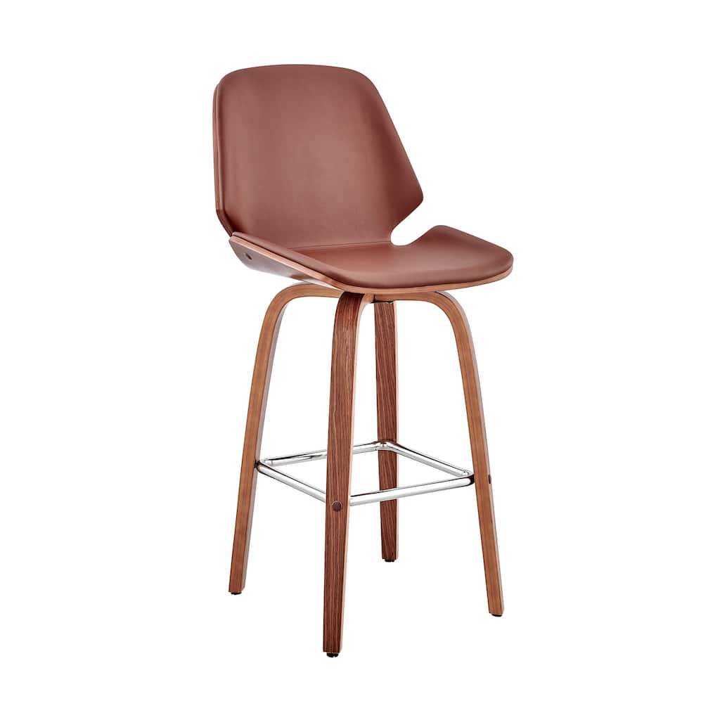 26" Brown Faux Leather Swivel Seat Wooden Bar Stool - 40" x 19" x 20"
