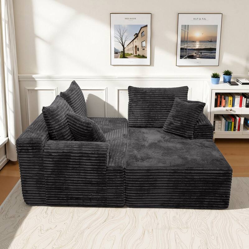 L-Shaped Corner Sectional Sofa Set with Side Chaise Lounge, Soft Foam Cushion Modular Sofa Corduroy Leisure Couch