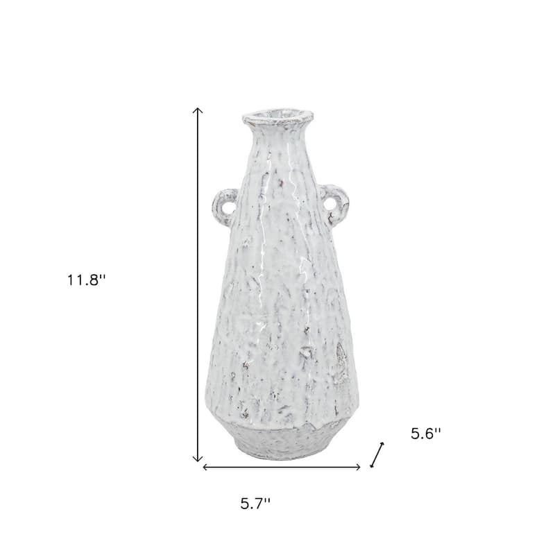 12" White Terracotta Tapered Jug Vase - 5.70