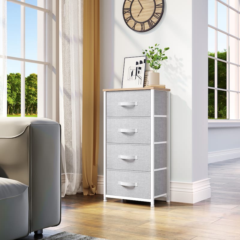 Modern Wide Dresser Storage Tower with 4 Drawers - Light Grey