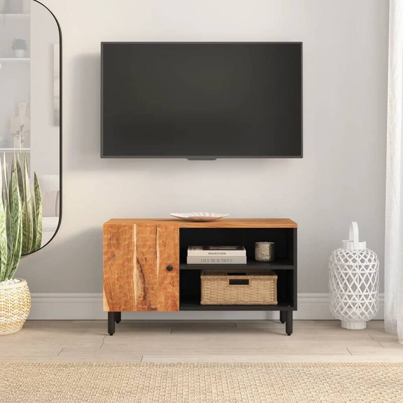 vidaXL TV Cabinet Natural Wood Solid Acacia wood, Engineered wood, Iron - 13.0 x 31.5 x 18.1 in