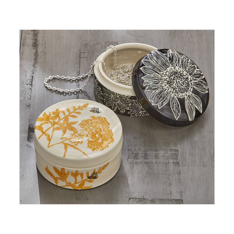 Let It Bee Dark Ceramic Trinket Dish Decorative Tray 2.24 in H x 4 in Dia Spring Black Wipe Clean