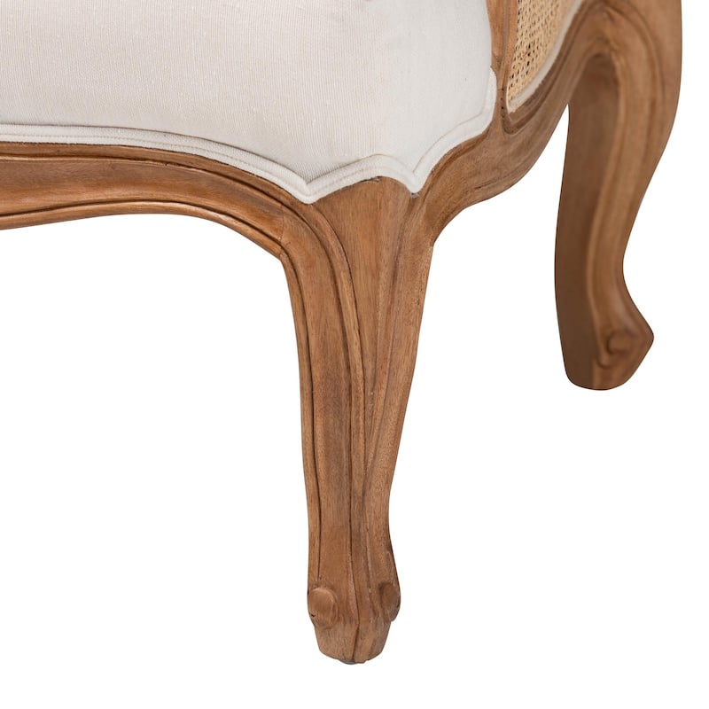 bali & pari Sylvestra Traditional French Beige Fabric and Honey Oak Finished Wood Low Seat Accent Chair