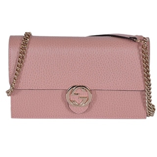 Shop Gucci 510314 Pink Leather Interlocking GG Crossbody Wallet Bag Purse Clutch - Soft Pink - 7 ...