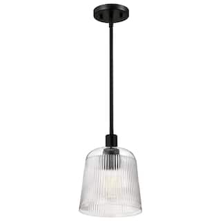 Grayson Small Pendant Matte Black Finish Clear Ribbed Glass - Matte Black