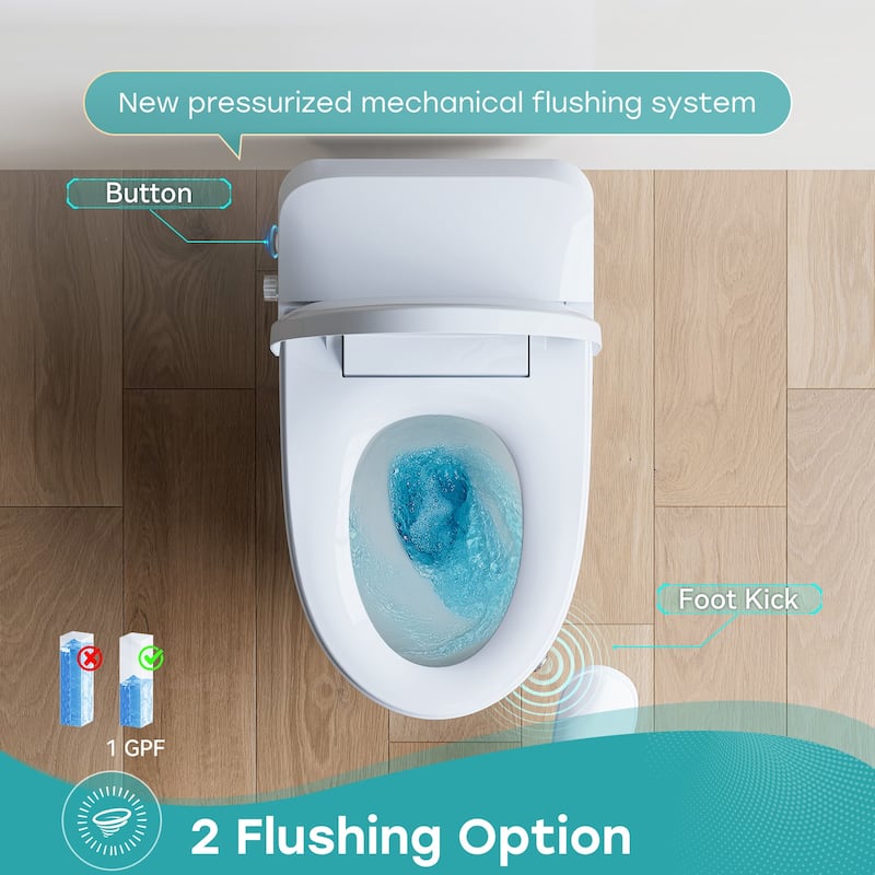 HOROW Non Electric Elongated Bidet Toilet White with ADA Height Foot Flush and 1000g Map Flush - N/A
