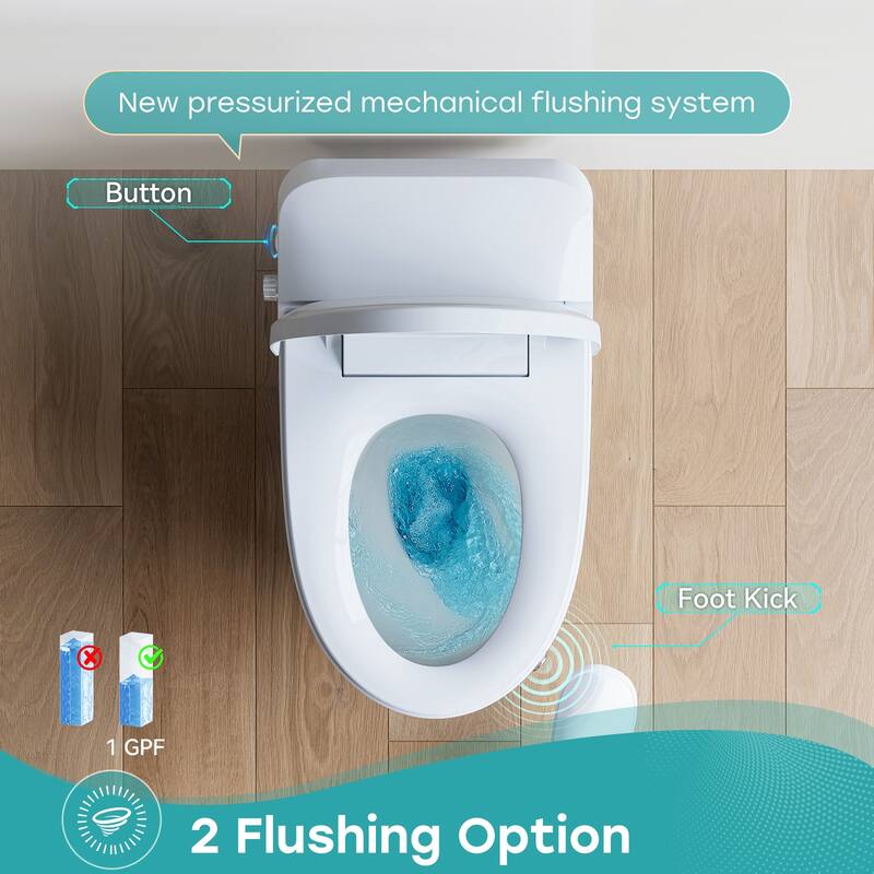 HOROW Non Electric Elongated Bidet Toilet 1.0 GPF ADA Height Foot Kick Flush White