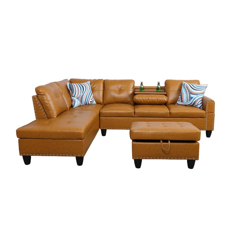 Ginger Semi PU Synthetic Leather 3-Piece Sofa Set - Ginger