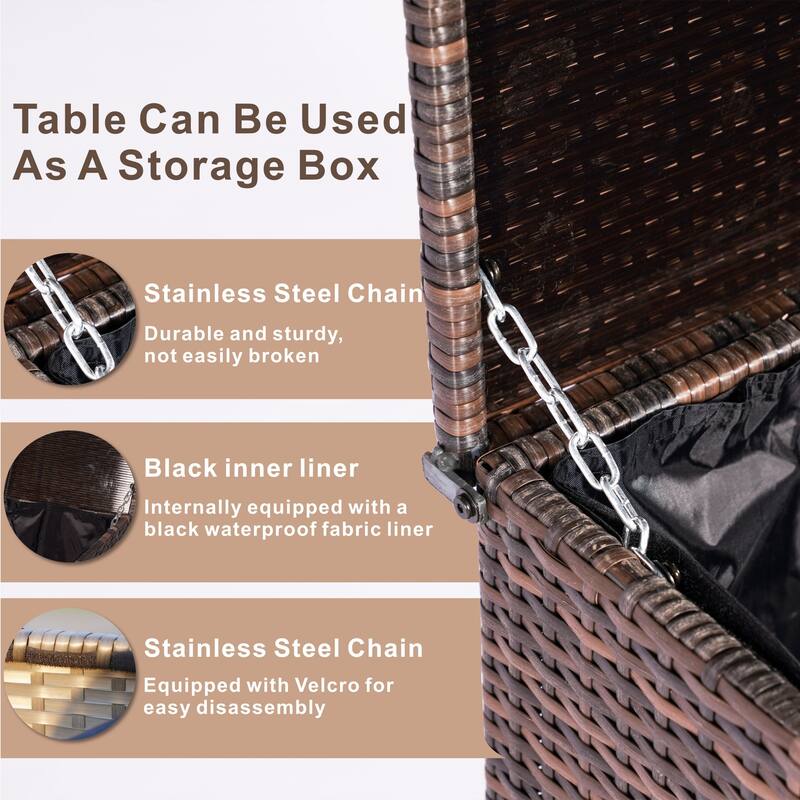 7-Piece PE Wicker Patio Fire Pit Sofa Set with Adjustable Propane Fire Table and Storage Side Tables