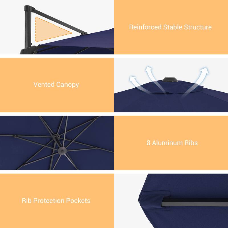 BONOSUKI Outdoor 11Ft UV Protection Patio Cantilever Umbrella w/Base